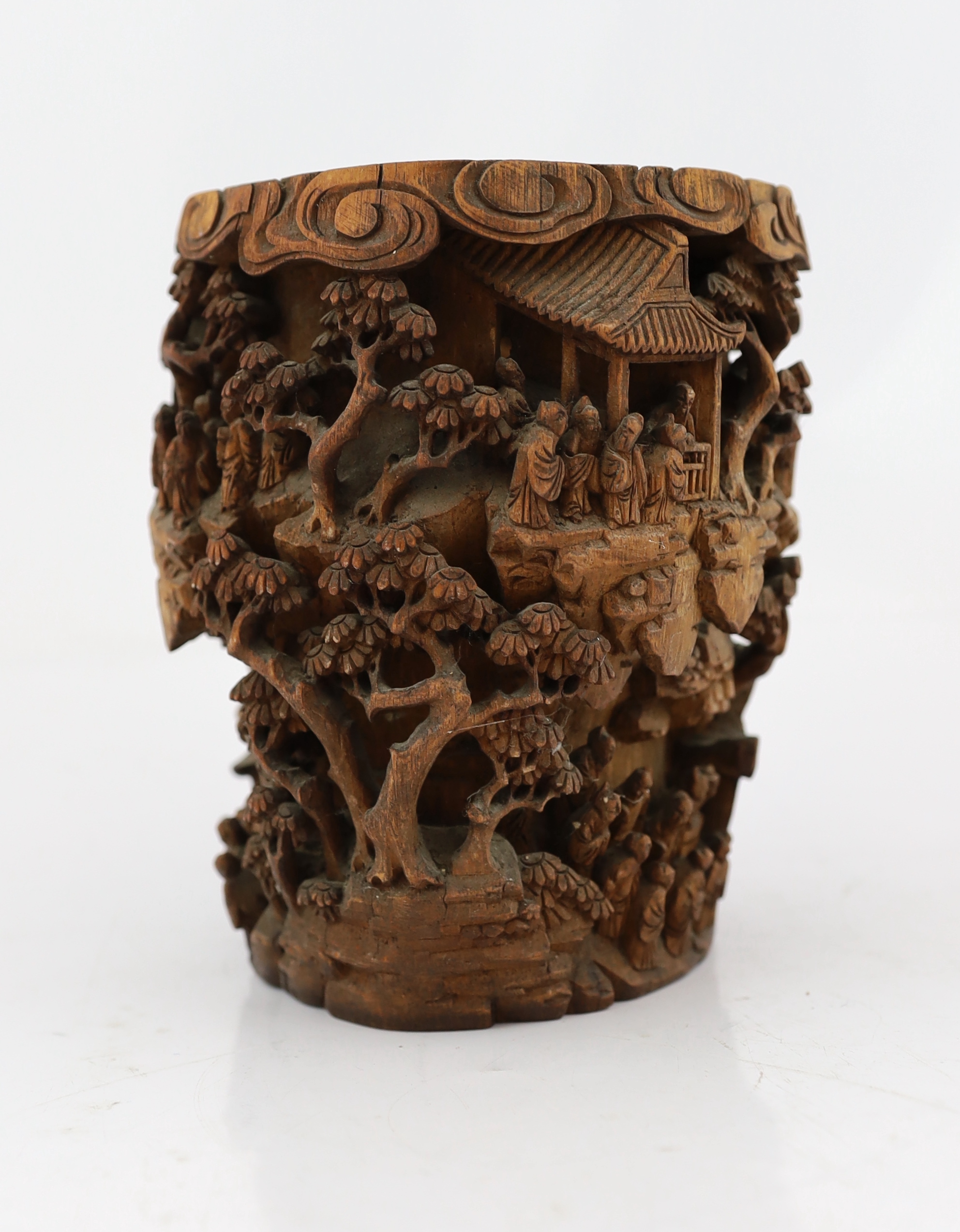 A Chinese bamboo-root ‘scholars’ brushpot, bitong, 19th century, age cracks